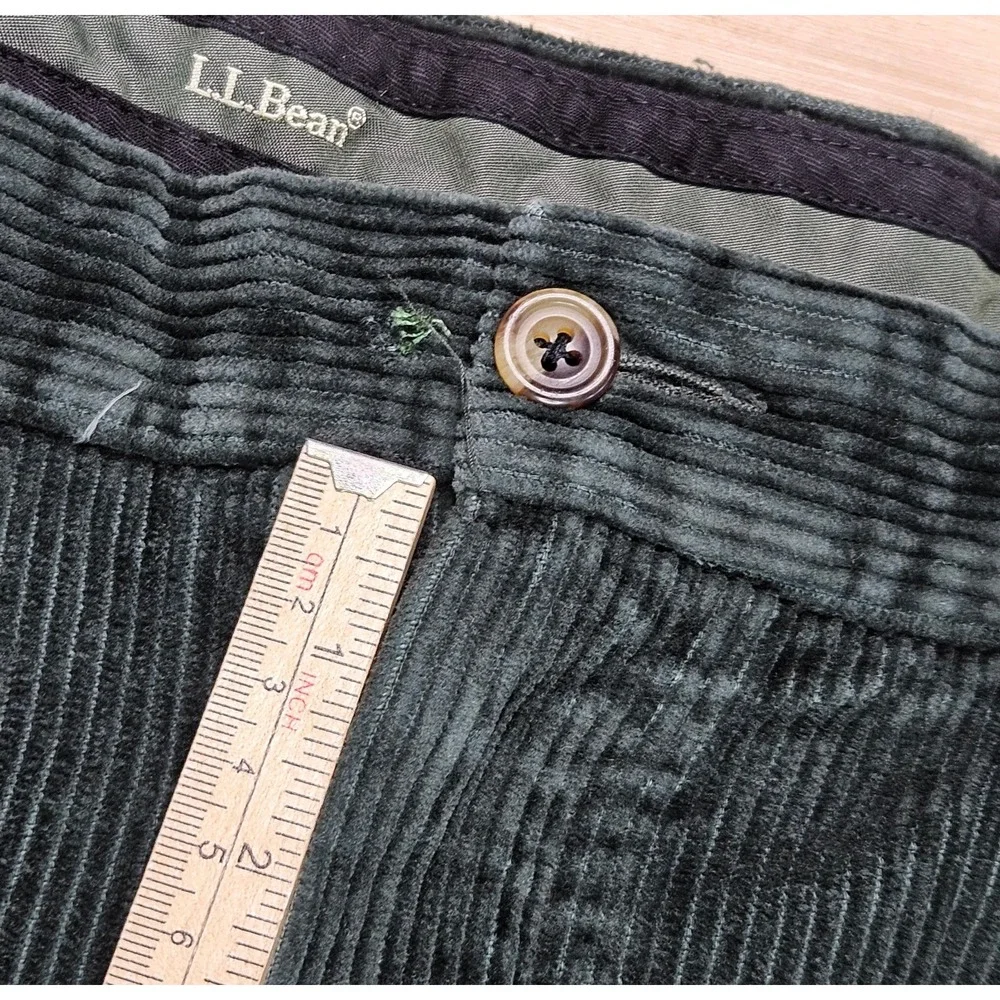 LL Bean Corduroy Pants Mens 38x29.5 Green Classic Fit Pleated Cotton Casual